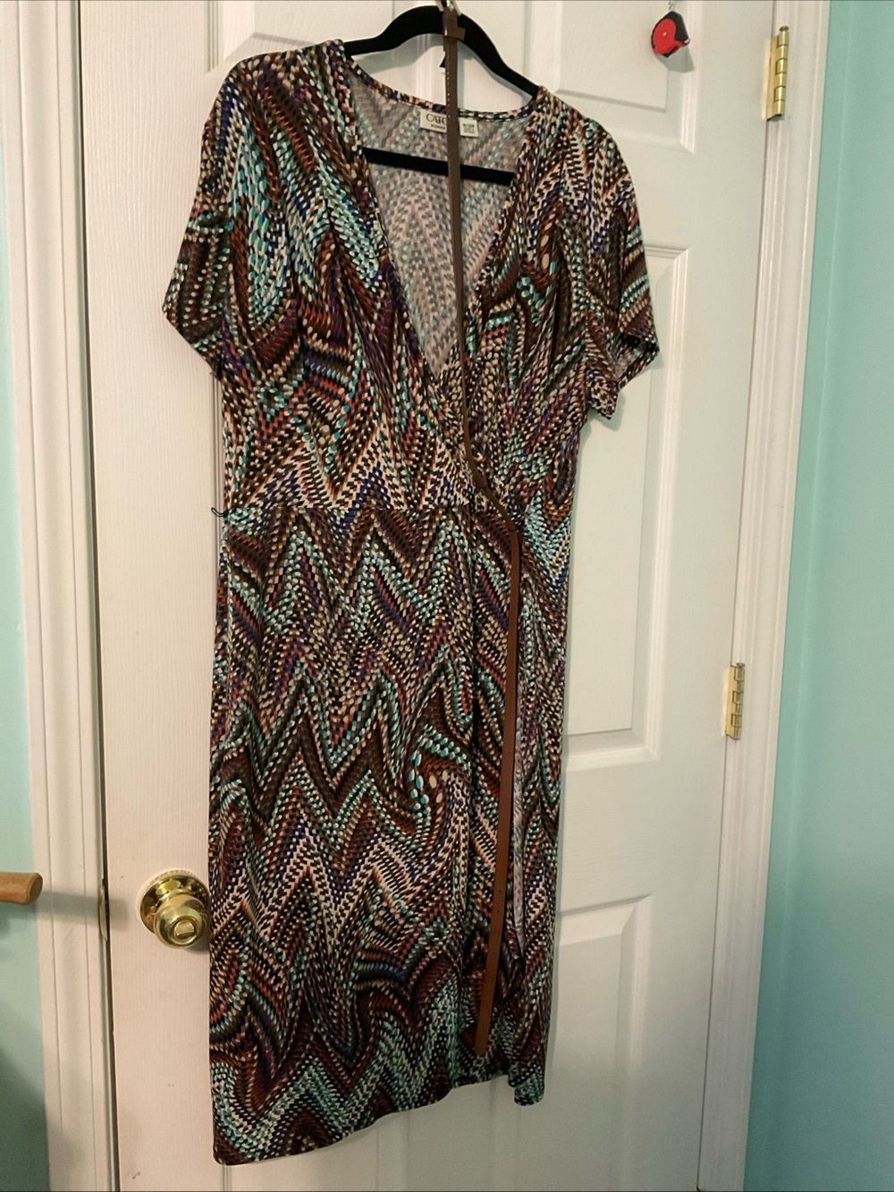 Cato Brown, Teal & Purple Chevron Midi Wrap Dress